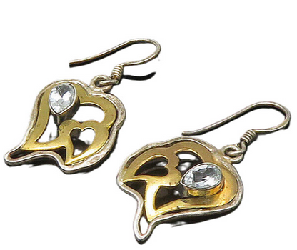 925 Sterling Silver  Vintage Aquamarine Love Hearts Dangle Earrings  EG10941