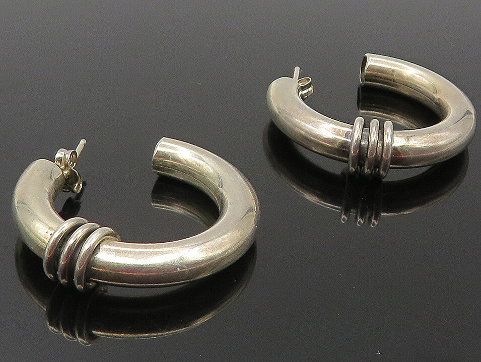 925 Sterling Silver  Vintage Hollow Wrapped Detail JHoop Earrings  EG6278