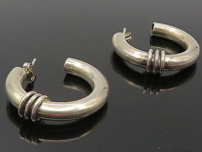 925 Sterling Silver  Vintage Hollow Wrapped Detail JHoop Earrings  EG6278