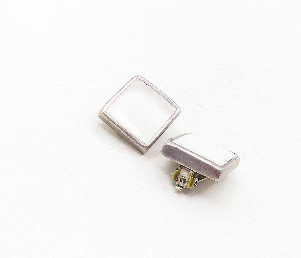 ATI MEXICO 925 Silver  Vintage Mother Of Pearl Non Pierce Earrings  EG4797