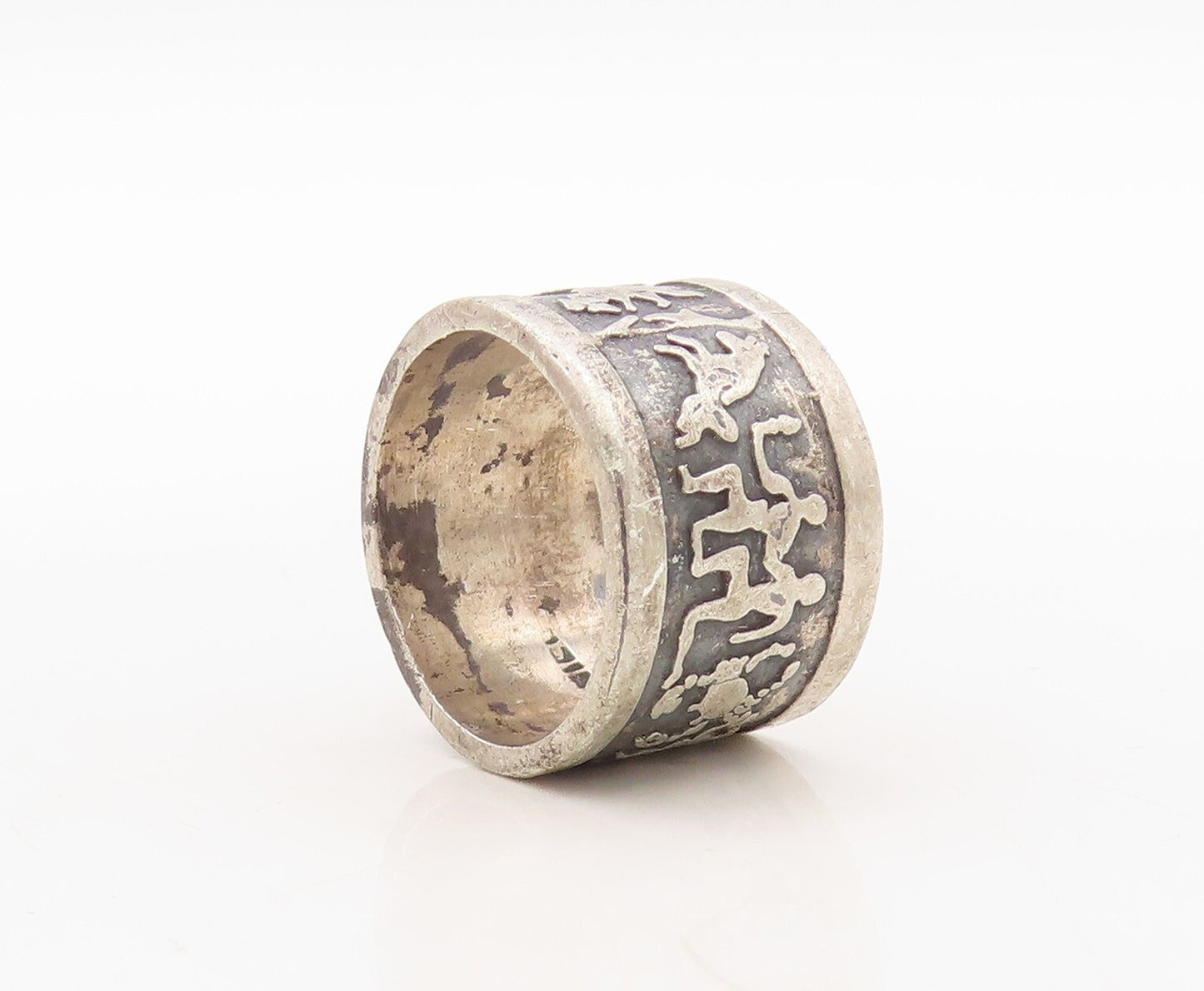 925 Sterling Silver Vintage Ring MEXICO Solid Trible Life Carved  Sz 6  RG31004
