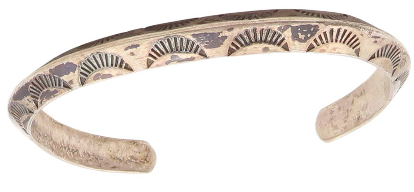 925 Sterling Silver Vintage Bracelet NAVAJO Classic Etched Sunburst Cuff BT12145