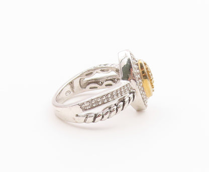 925 Sterling Silver Vintage Ring Real Diamonds Statement Band  Sz 6  RG36564