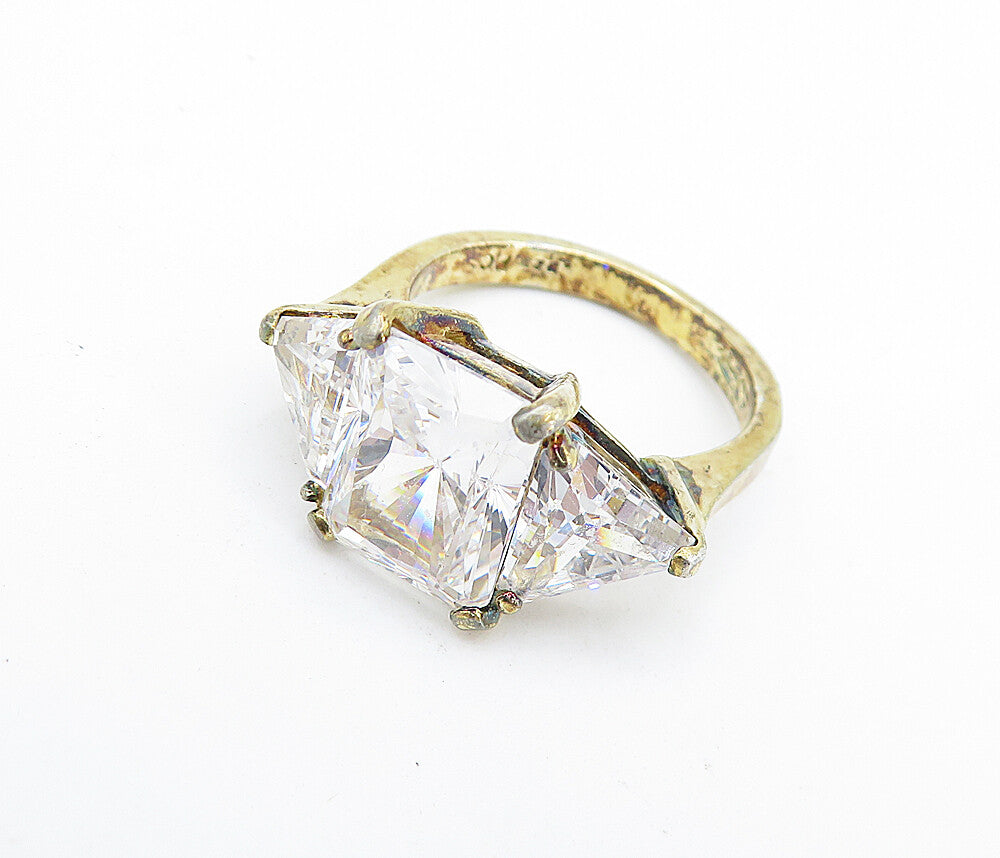 925 Sterling Silver  Vintage Cubic Zirconia 3 Stone Band Ring Sz 6  RG7632