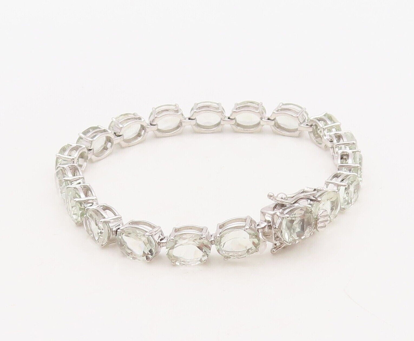 925 Sterling Silver Vintage Bracelet Oval Green Amethyst Tennis Bracelet BT10763