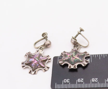 925 Sterling Silver Vintage Earrings MEXICO Abalone Carved Snow Flake  EG13178