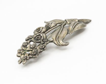 925 Sterling Silver  Vintage Dark Tone Flower Bouquet Motif Brooch Pin  BP5318