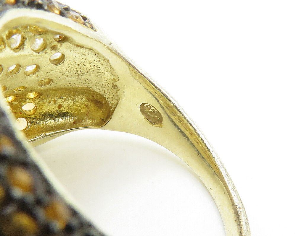925 Sterling Silver  Cubic Zirconia & Citrine Encrusted Band Ring Sz 8 RG17231