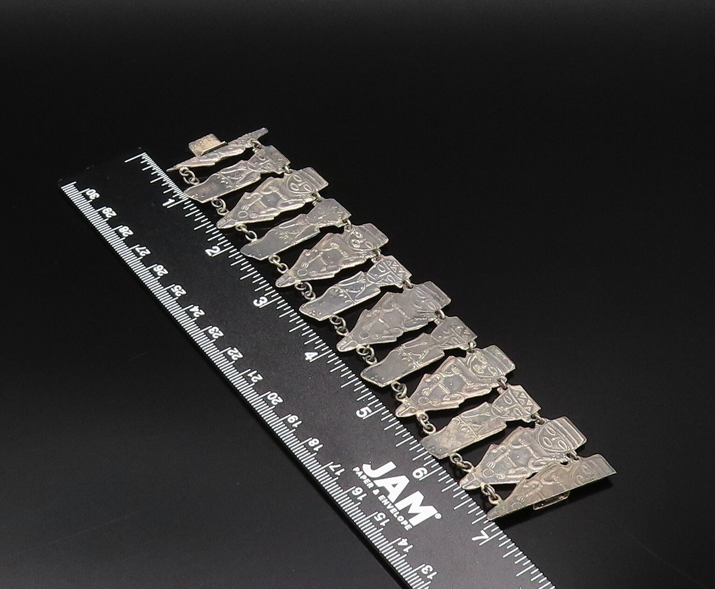 925 Sterling Silver  Vintage Antique Double Chain Aztec Tribal Bracelet BT9596