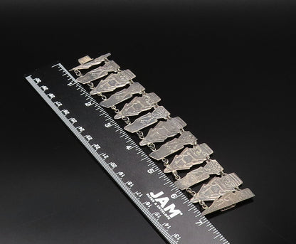 925 Sterling Silver  Vintage Antique Double Chain Aztec Tribal Bracelet BT9596