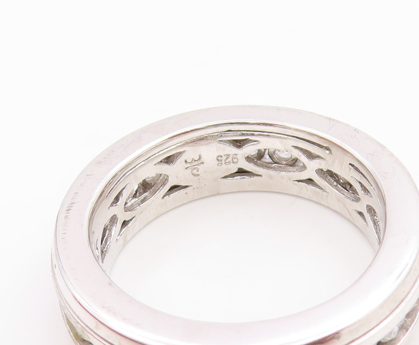 925 Sterling Silver Vintage Ring Channel Set CZ Chunky Spinner Band Sz 7 RG35341