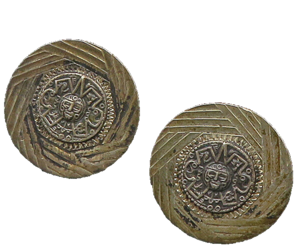 MEXICO 925 Sterling Silver  Vintage Mayan Aztec Sun Calendar Cufflinks  TR3071