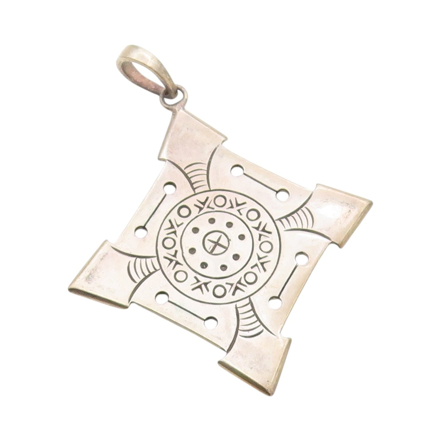 925 Sterling Silver Vintage Pendant Geometric Directional Tribal Compass PT24827