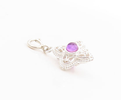925 Sterling Silver Vintage Pendant Purple Amethyst Haze Cut Out Charm  PT24956