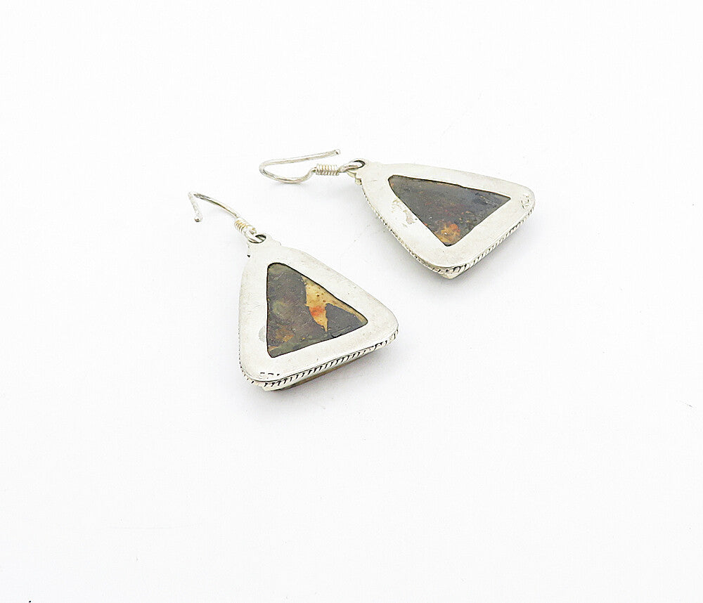 925 Sterling Silver  Vintage Jasper Triangle Twist Dangle Earrings  EG3706