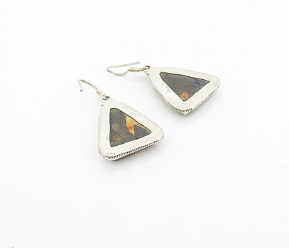925 Sterling Silver  Vintage Jasper Triangle Twist Dangle Earrings  EG3706
