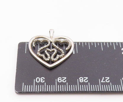 925 Sterling Silver  Vintage Genuine Diamonds Love Heart Pendant  PT18565