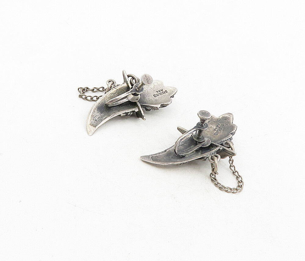 925 Sterling Silver Vintage Antique Dagger Chain Non Pierce Earrings EG4500