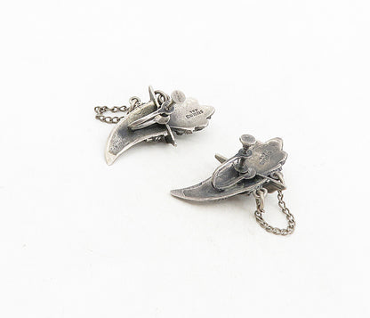 925 Sterling Silver Vintage Antique Dagger Chain Non Pierce Earrings EG4500