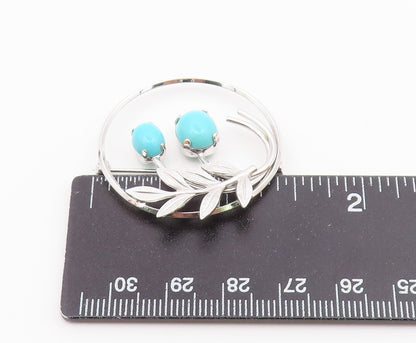 VAN DELL 925 Sterling Silver  Vintage Turquoise Floral Brooch Pin  BP9341