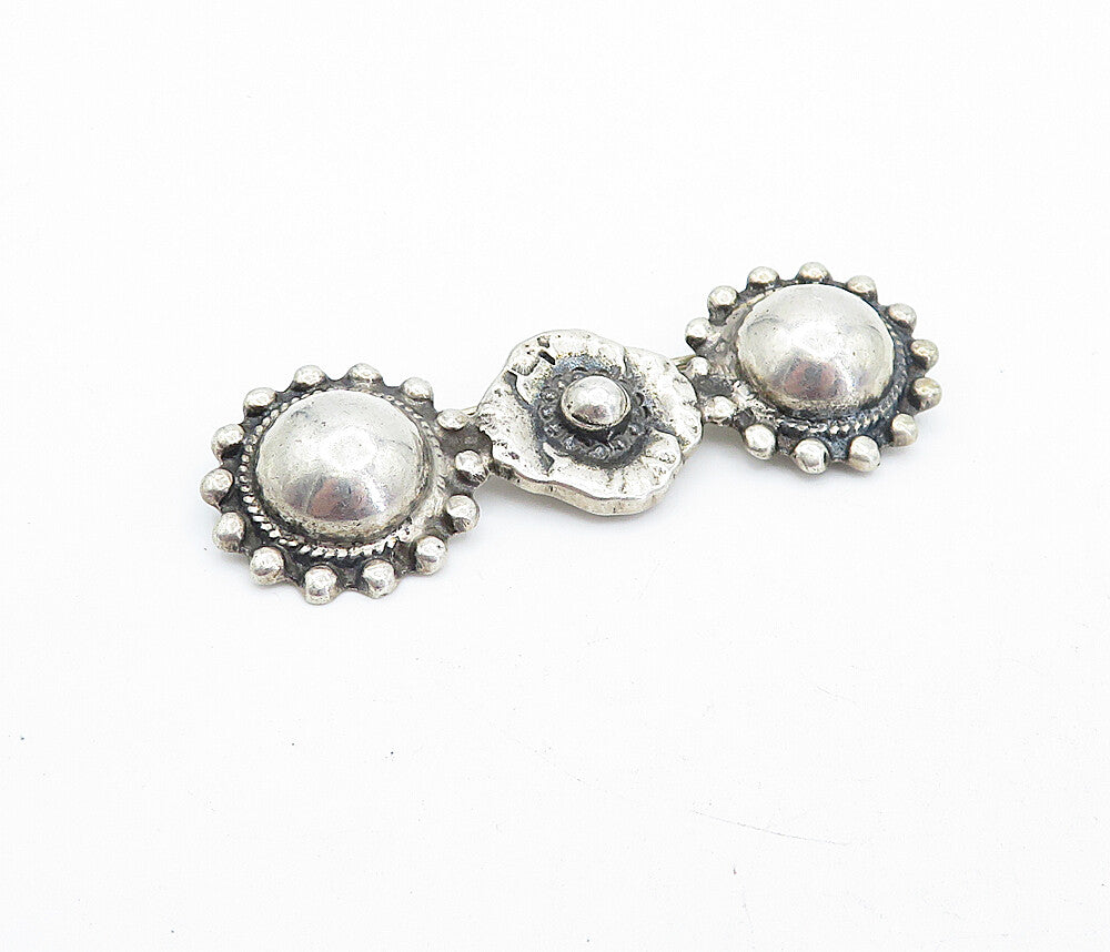 925 Sterling Silver  Vintage Dark Tone Floral Round Domes Brooch Pin  BP1922
