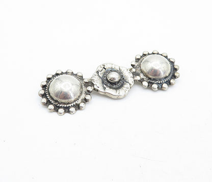 925 Sterling Silver  Vintage Dark Tone Floral Round Domes Brooch Pin  BP1922