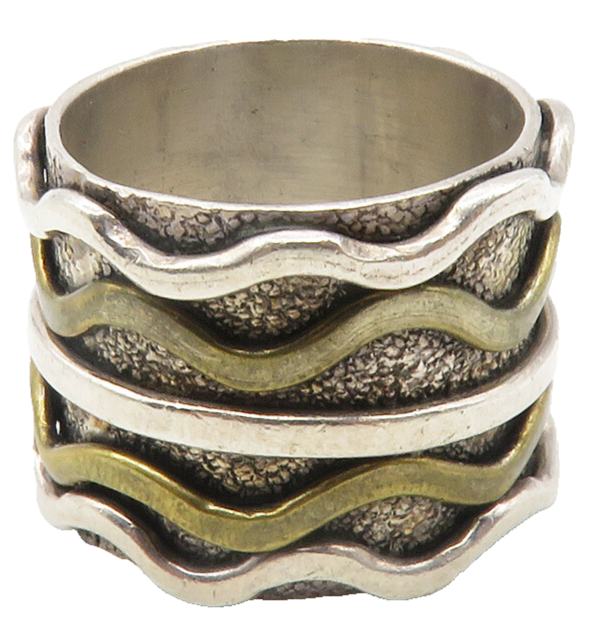 925 Sterling Silver  Vintage 2 Tone Wavy Stacked Design Band Ring Sz 7 RG11868