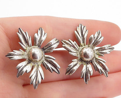 925 Sterling Silver  Vintage Sculpted Flower Non Pierce Drop Earrings  EG2352