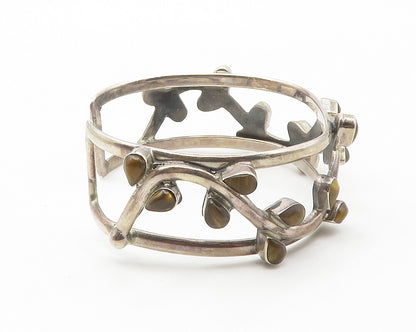 925 Sterling Silver  Vintage Tiger's Eye Floral Vine Cuff Bracelet  BT5508