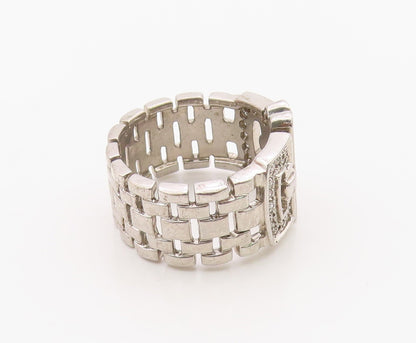 925 Sterling Silver Vintage Ring Real Diamonds Classic Belt Band  Sz 9  RG36396