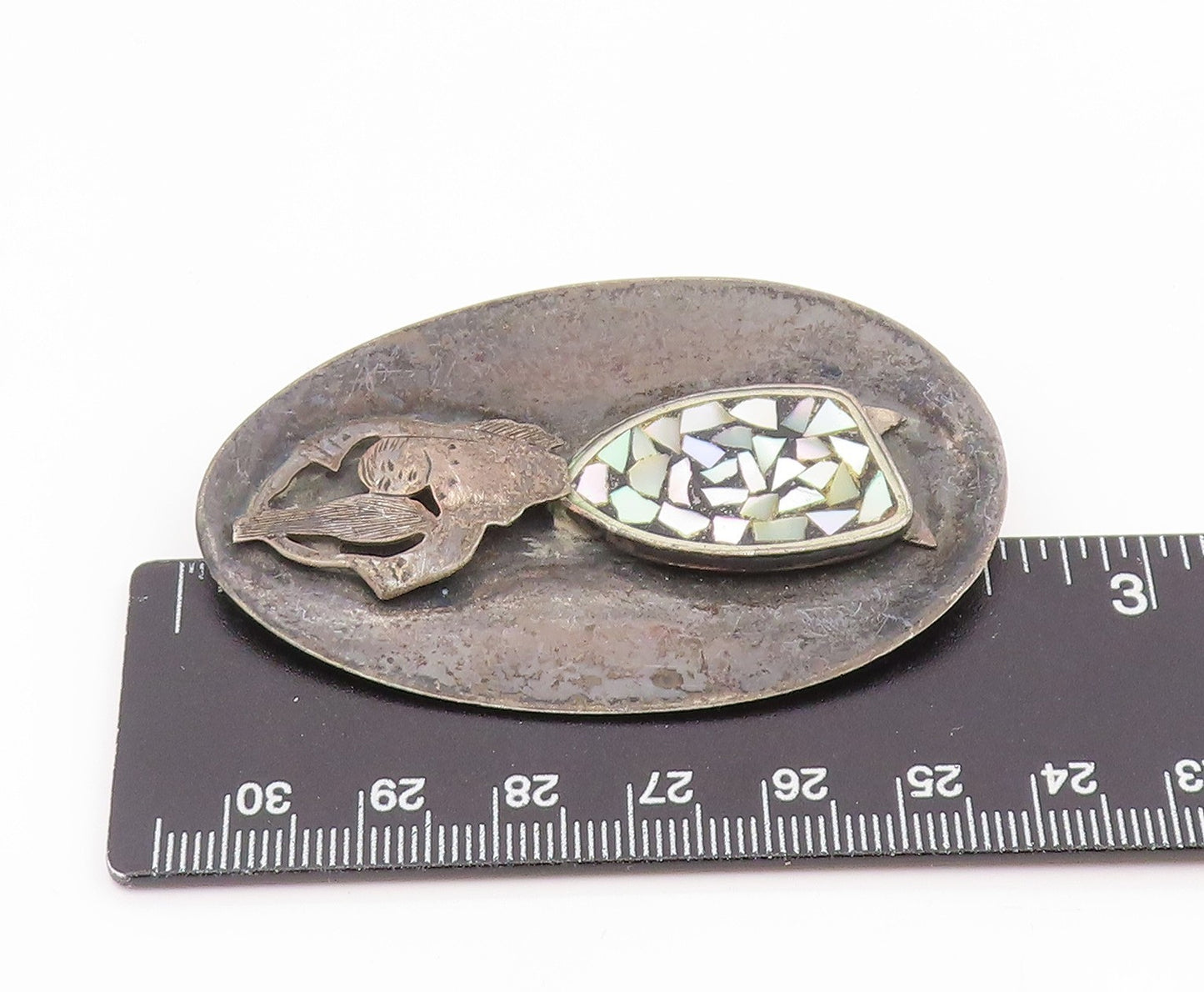 925 Sterling Silver Vintage Brooch ISRAEL Mother Of Pearl Figural Pin  BP12429