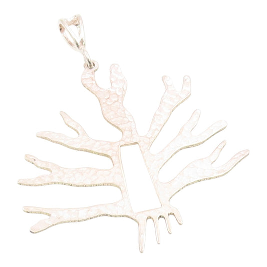 925 Sterling Silver Vintage Pendant PERU Classic Hammered Coral Branch  PT26013