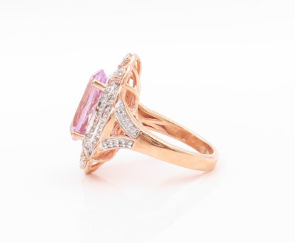 925 Sterling Silver Vintage Ring Rose Gold Plated Diamonds Amethyst Sz 7 RG32467