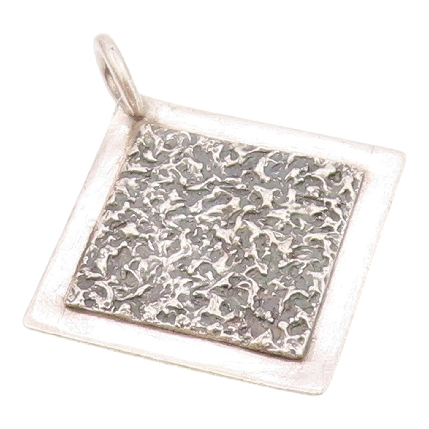 DESIGNER 925 Sterling Silver  Vintage Textured Square Shiny Pendant  PT18580