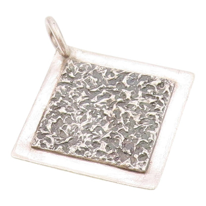 DESIGNER 925 Sterling Silver  Vintage Textured Square Shiny Pendant  PT18580