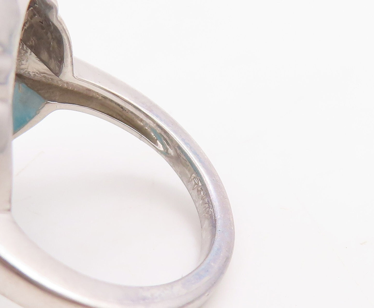 925 Sterling Silver Vintage Ring Larimar Halo Sapphire & CZ Inlay Sz 7  RG30733