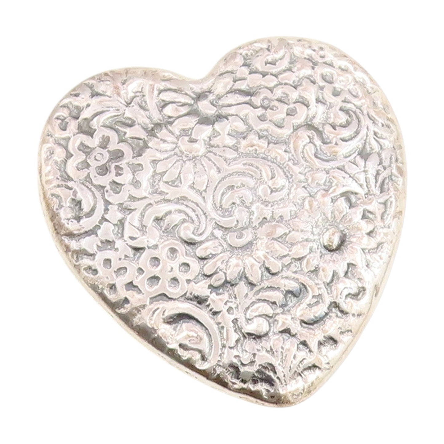 925 Sterling Silver Vintage Brooch Large Victorian Floral Love Heart Pin BP11987