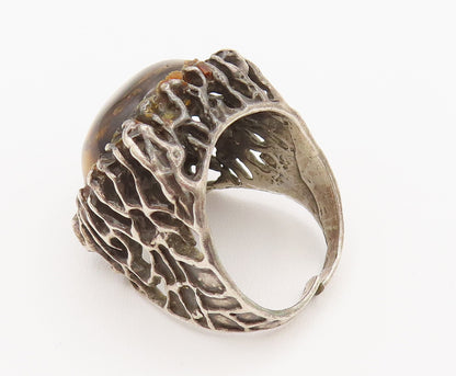 ISRAEL 925 Silver  Vintage Openwork Shank Tiger's Eye Ring Sz 8.5  RG26217
