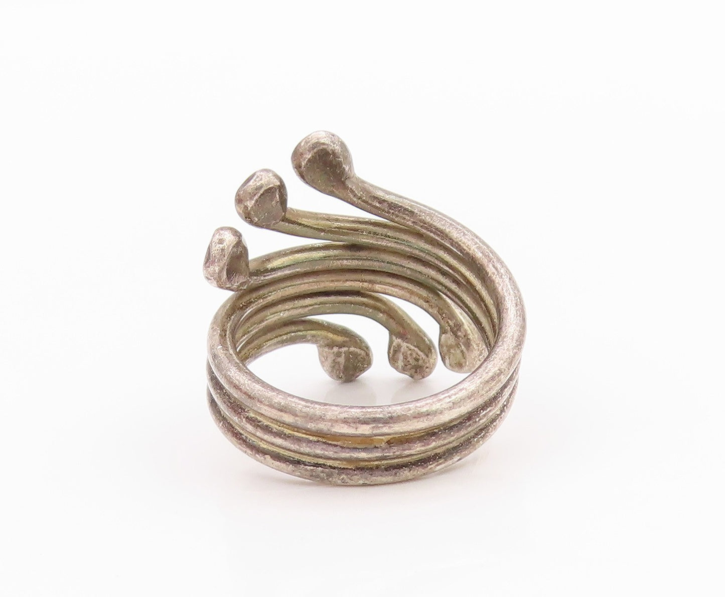 925 Sterling Silver Vintage Ring Dark Tone Wired Swirls  Sz 7.5  RG33205