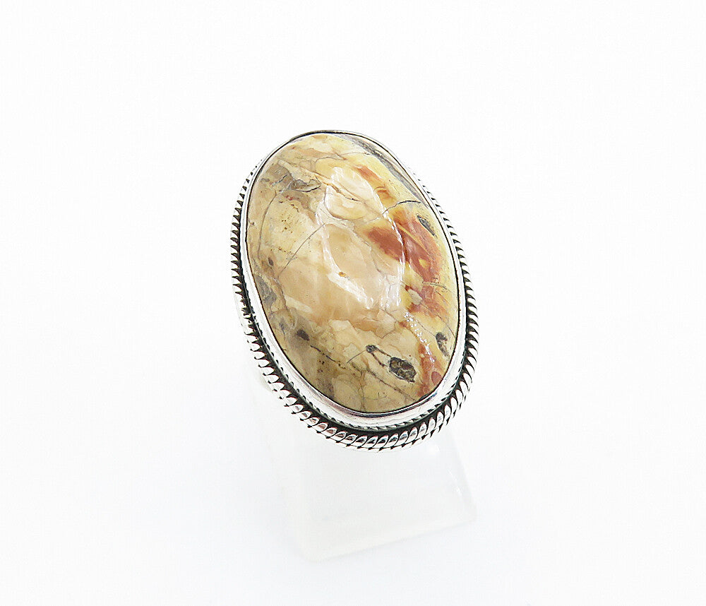 925 Sterling Silver  Cabochon Cut Brown Jasper Cocktail Ring Sz 6  RG7809
