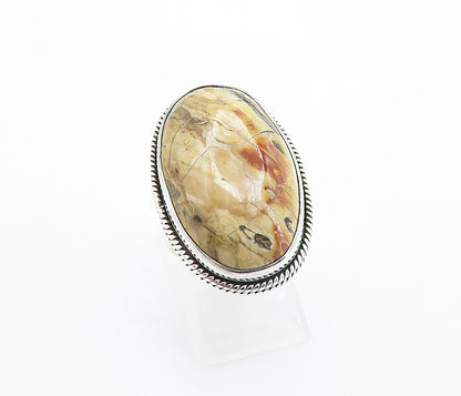 925 Sterling Silver  Cabochon Cut Brown Jasper Cocktail Ring Sz 6  RG7809