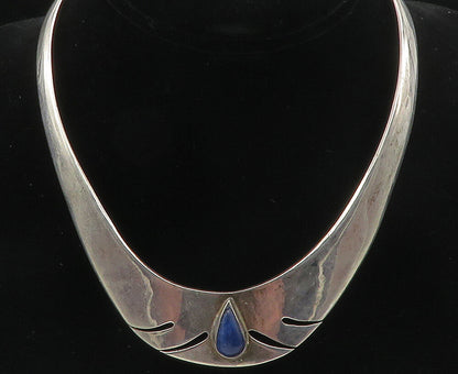 MEXICO 925 Sterling Silver  Vintage Lapis Lazuli Cutout Collar Necklace NE1897