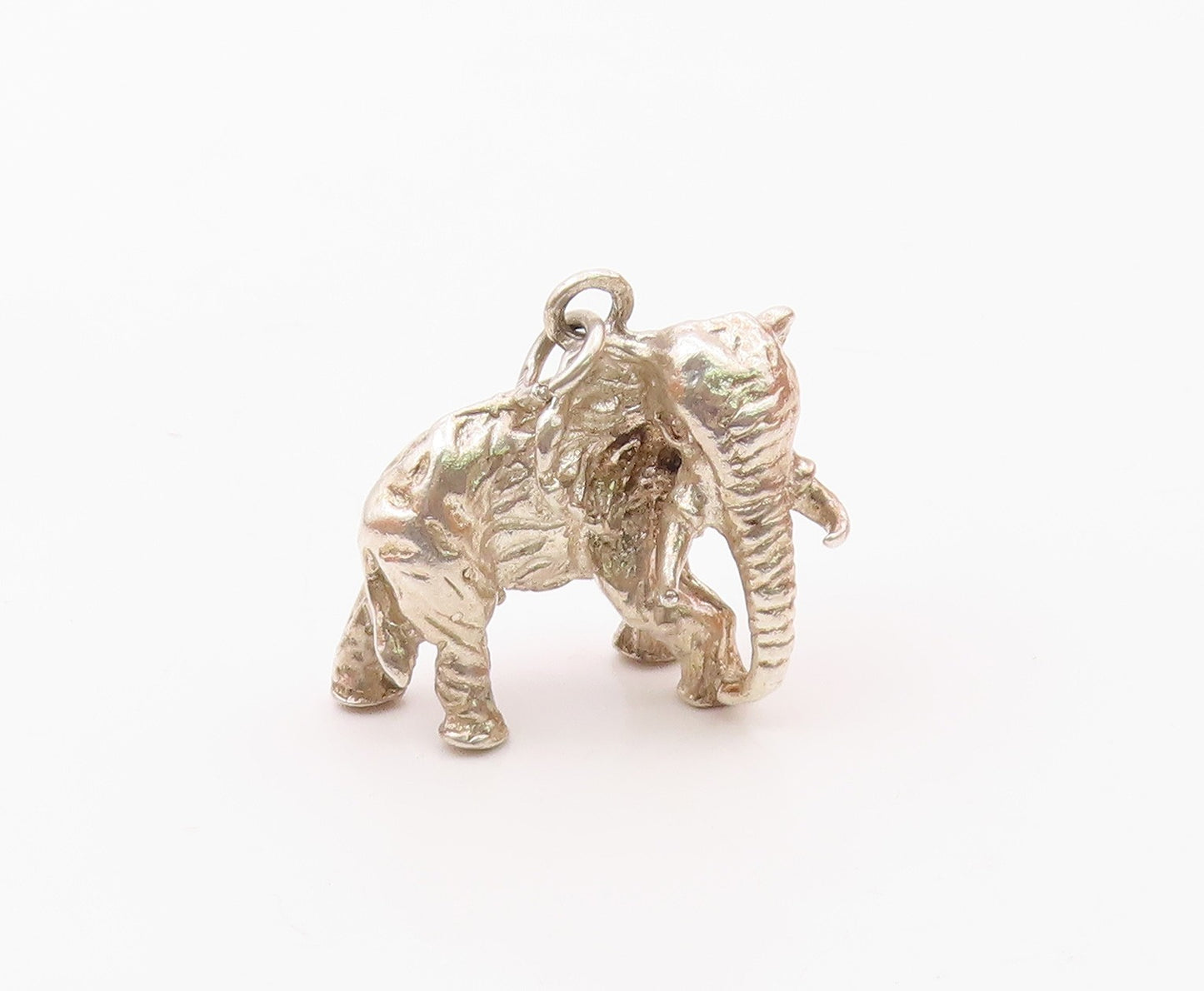 925 Sterling Silver  Vintage Shiny Sculpted Elephant Animal Pendant  PT15344