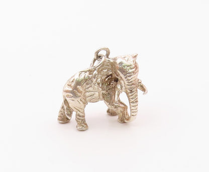 925 Sterling Silver  Vintage Shiny Sculpted Elephant Animal Pendant  PT15344