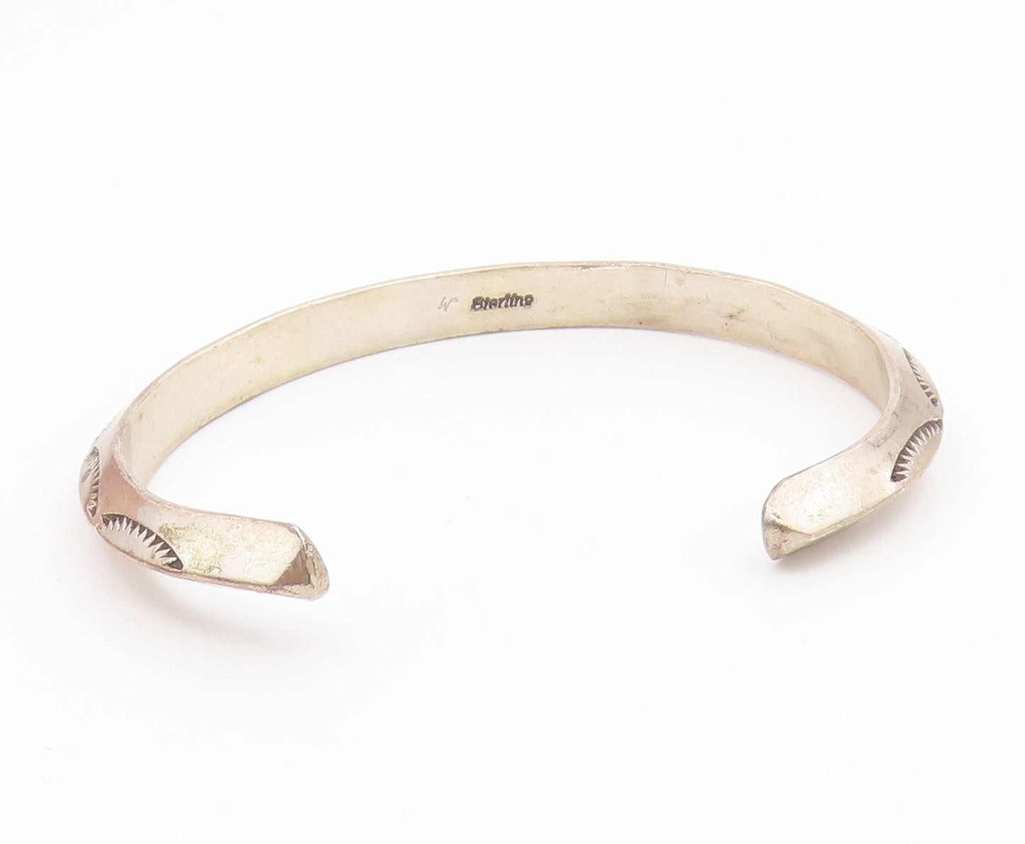 925 Sterling Silver Vintage Bracelet NAVAJO Etched Sunrise Wave Cuff  BT11911