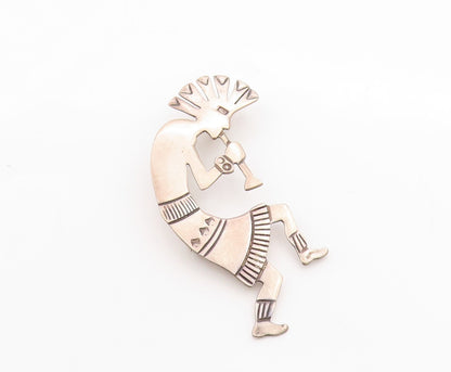 925 Sterling Silver Vintage Brooch NAVAJO Etched Kokopeli Flute Player  BP11753