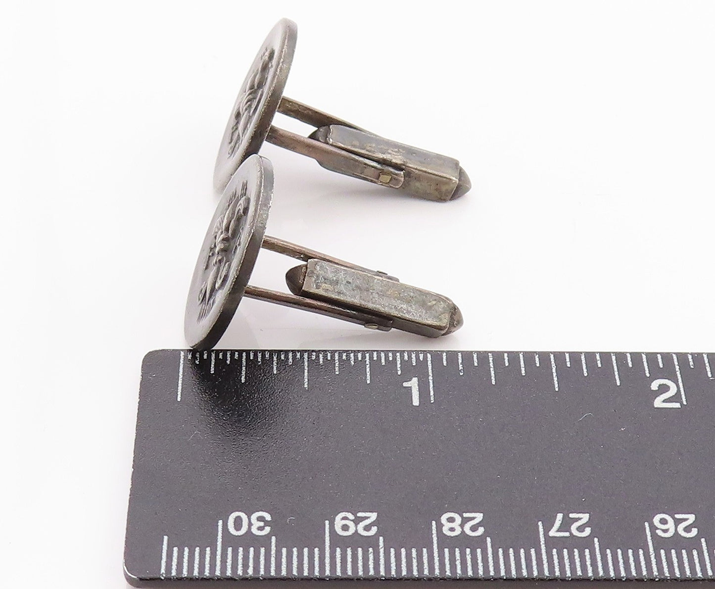 925 Sterling Silver Vintage Cuff Links Dark Tone Flue De Lis Carved  TR3940