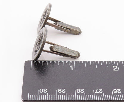 925 Sterling Silver Vintage Cuff Links Dark Tone Flue De Lis Carved  TR3940