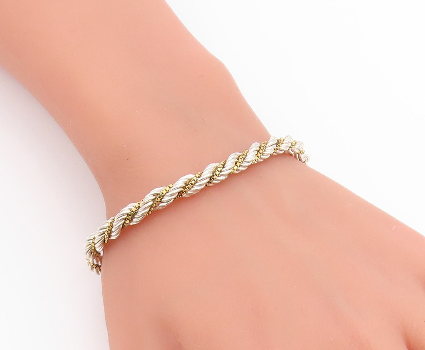 925 Sterling Silver Vintage Bracelet Classic Two Tone Twisted Rope Chain BT12216