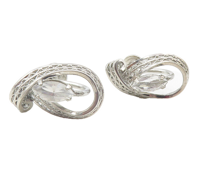 AM LEE 925 Silver  Vintage Marquise Cut Topaz Non Pierce Earrings  EG6176